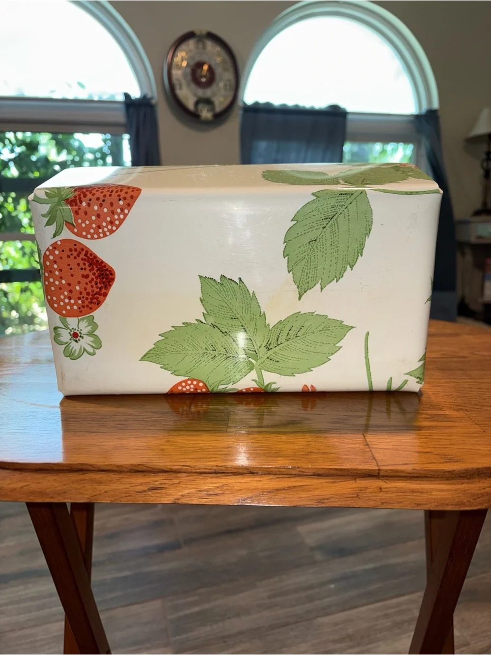 Strawberry Print Storage Caddy Handled Vintage 1970’s Top of the Table By Karen